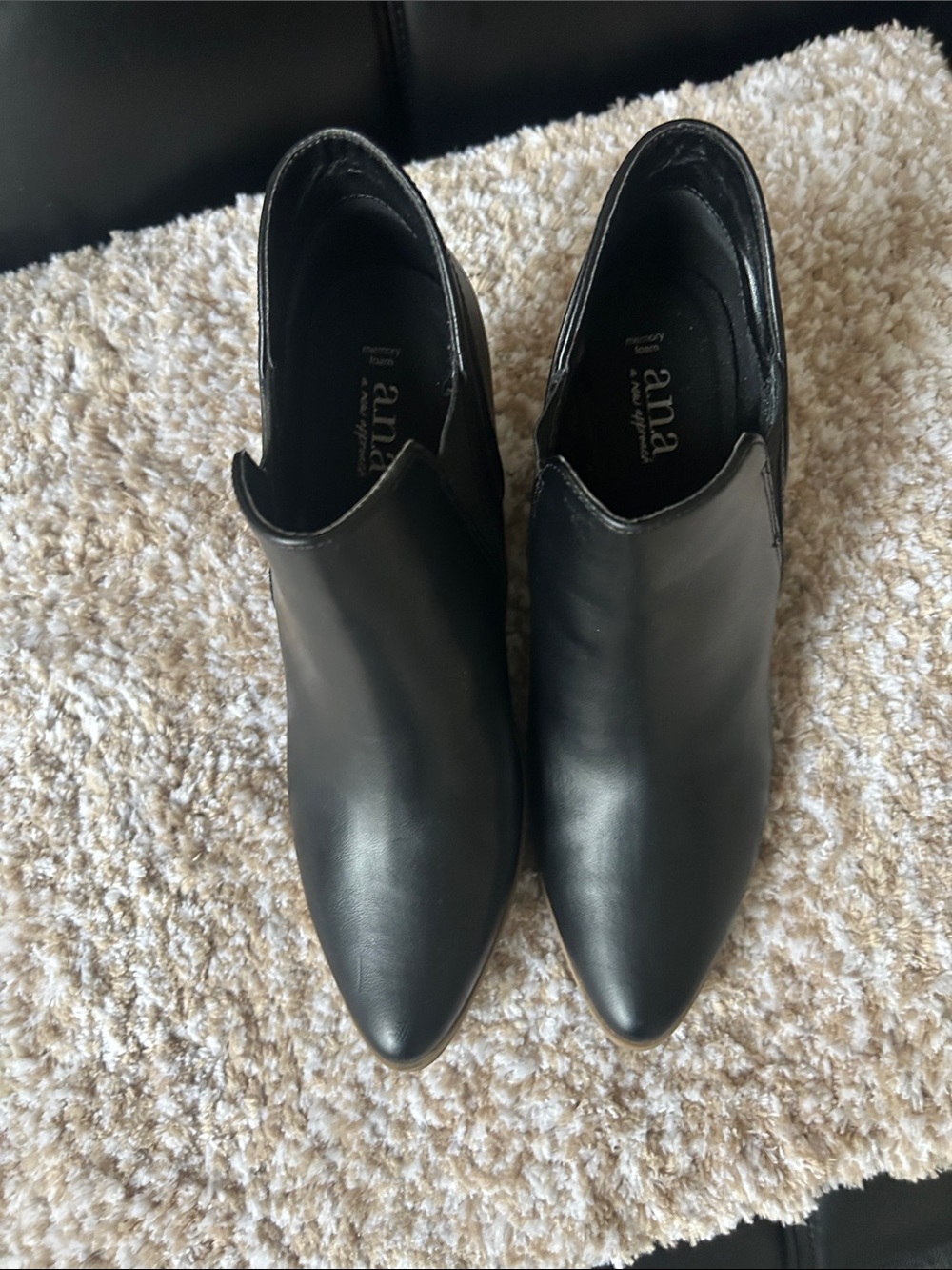 a.n.a Black Leather Slip-On Pointed Toe Angle Booties